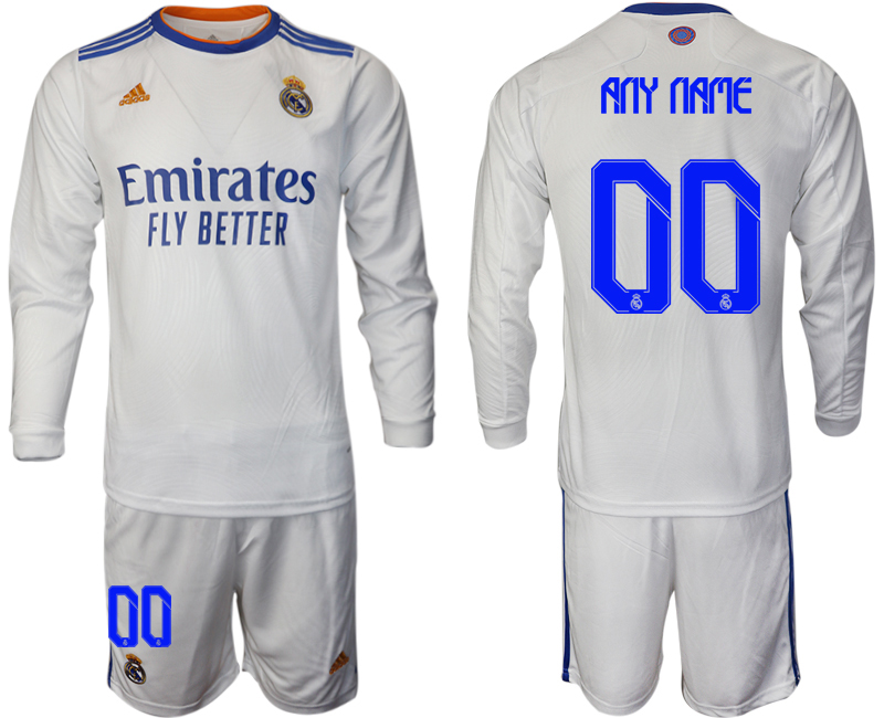 Men 2021-2022 Club Real Madrid home white Long Sleeve customized Soccer Jersey->customized soccer jersey->Custom Jersey